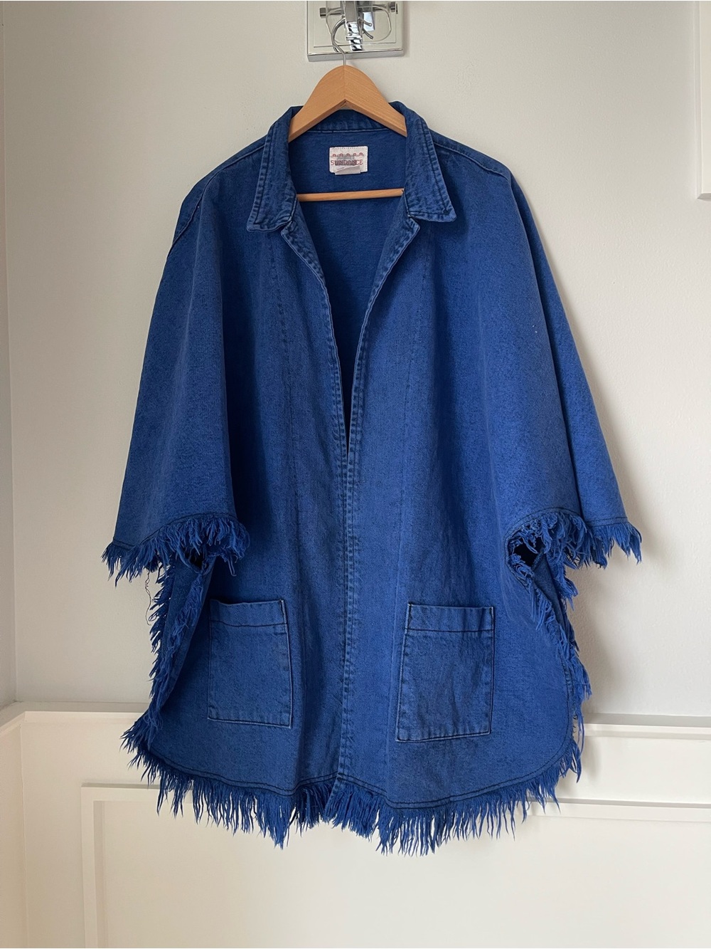 Sundance Indigo Fringe Open-Front Jean Jacket